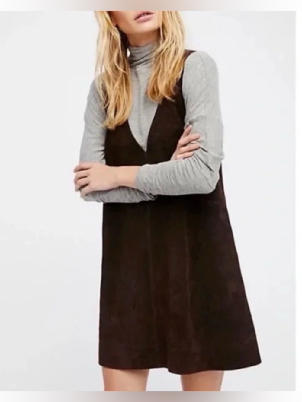 Free People Retro Love Suede Mini Dress in Brown- Size S